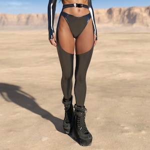 Cutout Buckle Chaps, Rave Festival Bikini Bottoms