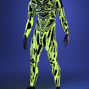 Costume da luce UV, costume da festival musicale, costume neon, costume da rave maschile, costume da festival maschile, costume psichedelico, costume reattivo ai raggi UV