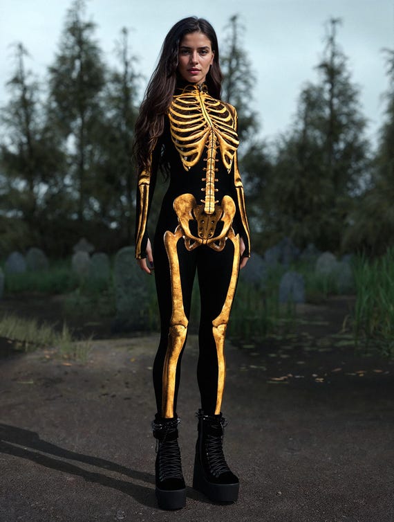 Adult Halloween Costume Halloween Costumes for Women Skeleton Costume Women Skeleton Bodysuit Cosplay Costume Women Golden Skeleton Etsy