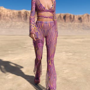 Festival Infinity Crop Top, Transparent Mesh Festival Top, Rave Mesh Top, Festival Fashion Top, Bell Sleeve Mesh Top, Burning Man Clothing