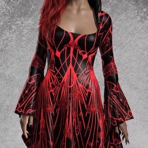 Black Goth Dress, Rave Black Outfit Woman, Gothic Witch Dress, Festival Dress Women, Gothic Dress Women, Witchy Red Dress, Hooded Goth Dress image 6