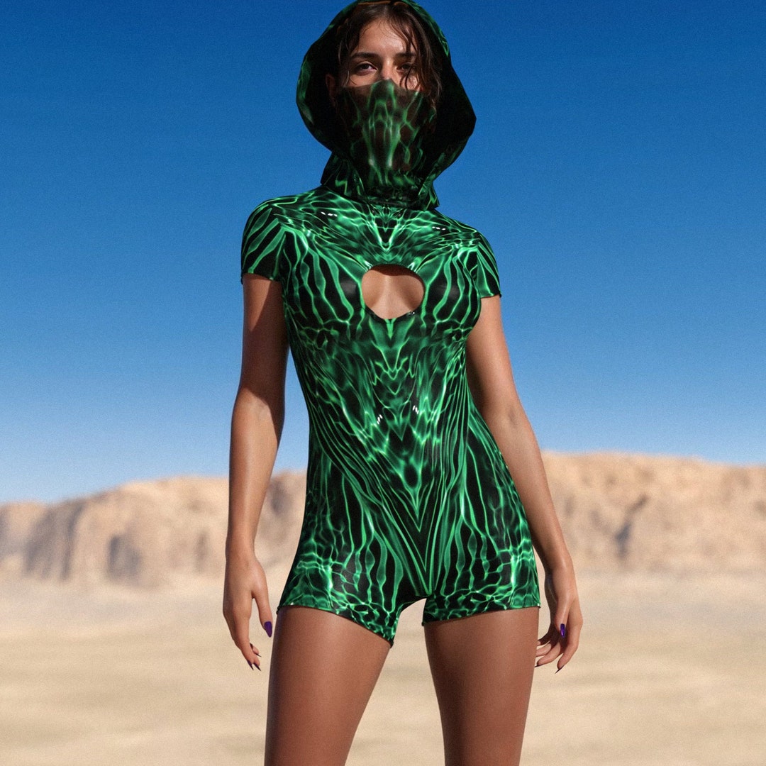Roma Rave / Festival Holographic Fishnet High Cut Romper