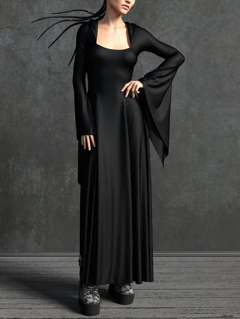 Black Witch Dress: Long Sleeve Halloween Costume image 1