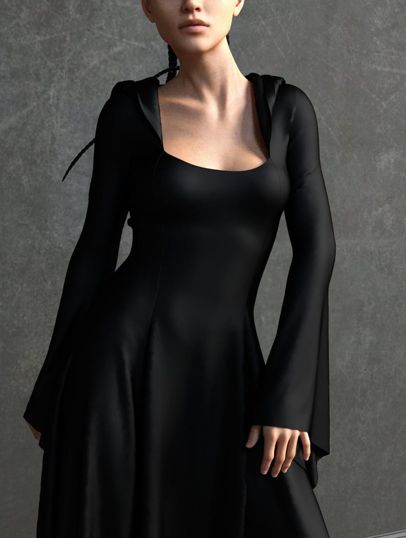 Black Witch Dress: Long Sleeve Halloween Costume image 4