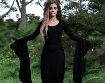Morticia Long Dress Women, Black Vampire Halloween Dress, Witch Dress Women, Witch Costume Women, Halloween Costume, Halloween Adult Costume