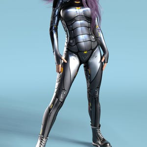 Robot Costume Women: Cyber Black Bodysuit, Superhero Cosplay