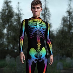 Rainbow Halloween Bodysuit Men, Skeleton Mens Costume, Mens Party Halloween Costume, Adult Costumes For Men, Alien Halloween Sexy Men Outfit