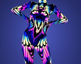 Neon Rave Bodysuit: UV Light Festival Costume