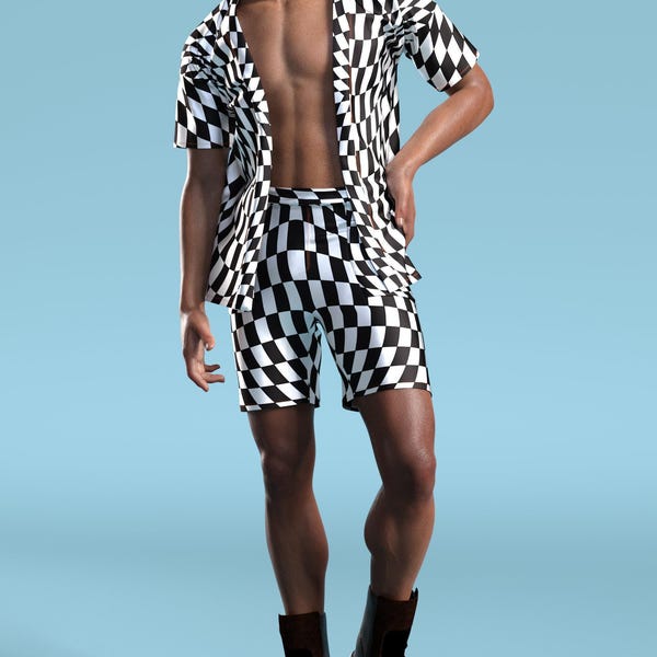 Liquid Chess Rave Kimono Shirt: Men's Festival Clothing