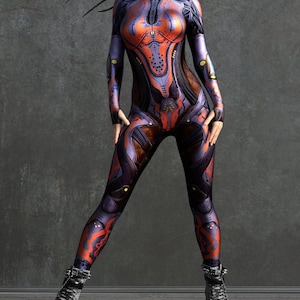 Robot Costume Women: Printed Cyber Machine Cosplay - Halloween Adult Costume