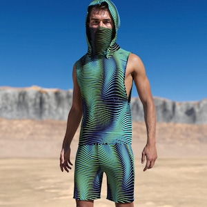Male Festival Hooded Set, Rave Outfit Men, Performance Set, Festival Outfit Men, Rave Tank Set Man, Festival Set For Men, Men Rave Clothing