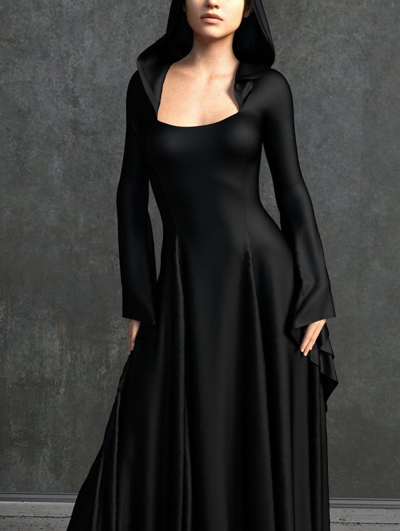 Black Witch Dress: Long Sleeve Halloween Costume image 3