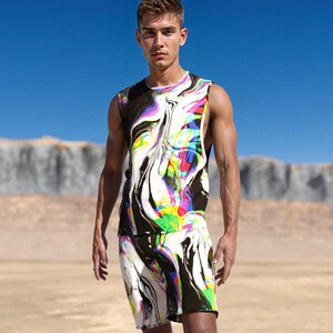 Men Rave Clothing, Male Festival Hooded Set, Rave Outfit Men, Psychedelic Set, Festival Outfit Men, Rave Tank Set Man, Festival Set For Men