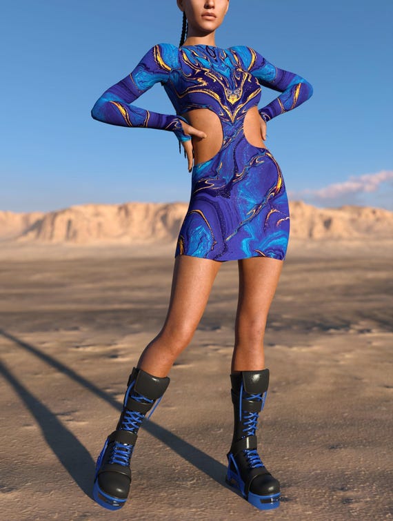 blue marble dress Blue Marble Bodycon Dress M main image 0