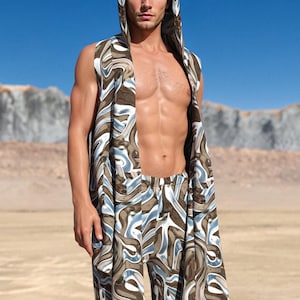 Festival Rave Male Vest, Rave Hooded Male Vest, Performance Sleeveless Vest, Burning Men Wear, Rave Festival Male Outfit, Man Rave Outfit