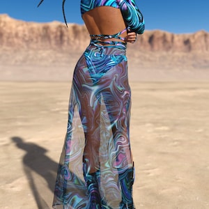 Rave Long Loose Skirt, Rave Mesh Sheer Skirt Cowgirl, Transparent  Rave Long Skirt, Sheer Mesh Rave Skirt, See-Through Glitter Long Skirt