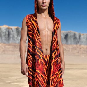 Rave Hooded Male Vest, Festival UV Male Vest, Performance Sleeveless Vest, Burning Men Clothing, Rave Festival Male Outfit, Man Rave Outfit
