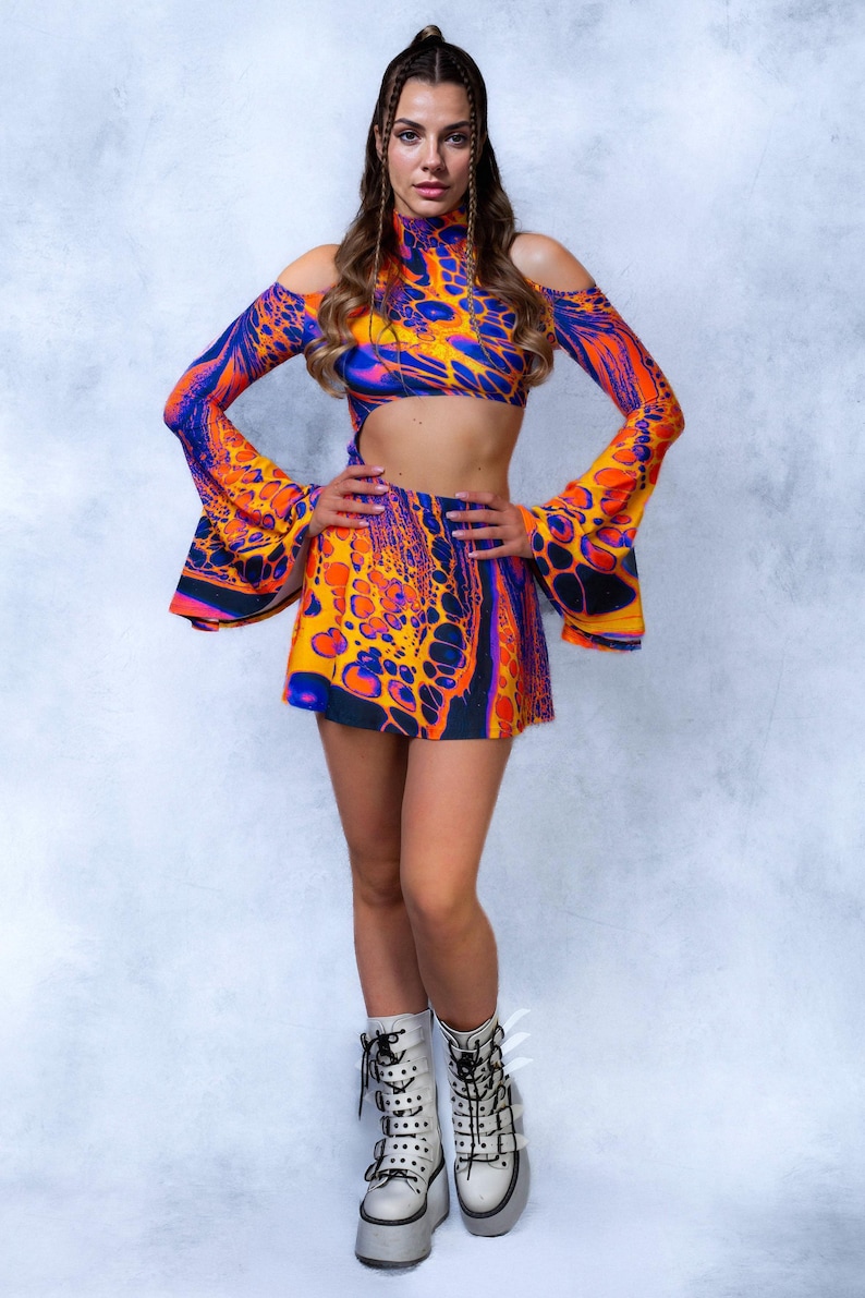 UV Rave Dress: Asymmetrical Bell Sleeve Psychedelic Festival Outfit - Etsy