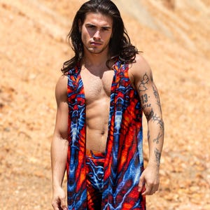 Psychedelic Rave Wear, Men’s Mesh Hooded Vest, Festival Male Outfit, Burning Man Clothing, Psychedelic Vest for Men, Sexy Festival Style