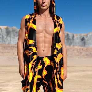Rave Hooded Male Vest, Festival Rave UV Male Vest, Performance Sleeveless Vest, Burning Men Wear, Rave Festival Male Wear, Man Rave Outfit