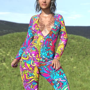 Floral Hippie Costume, Psychedelic Hippie Costume, Hippie Fashion Costume, Hippie Low Cut Costume, Cutout Hippie Costume, Festival Outfit