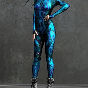 Flame P Blue Robot Costume: Women&#39;s Cyber Full Bodysuit