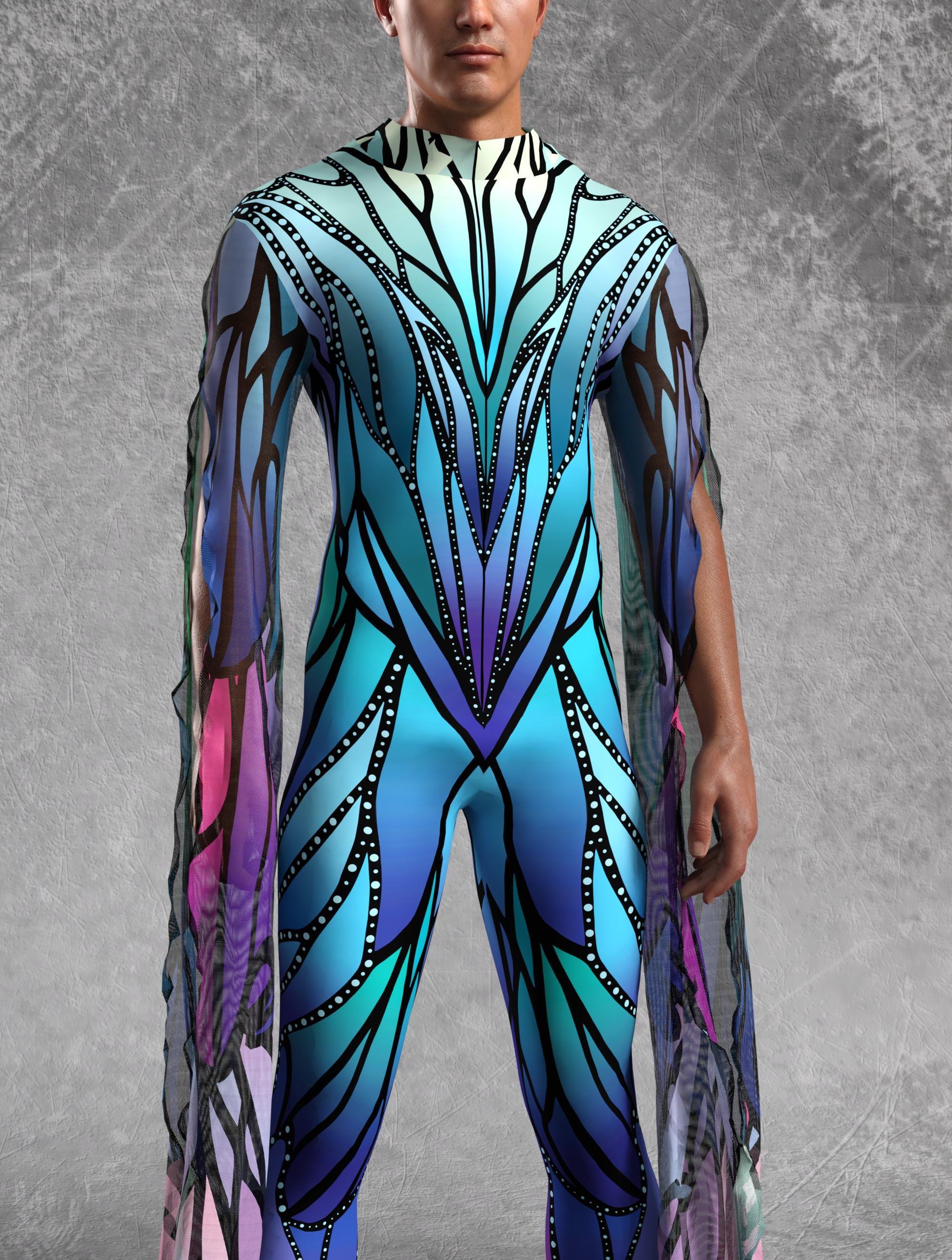 Azure Elemental Mens Costume: Halloween Bodysuit With Slit Sleeves - Etsy