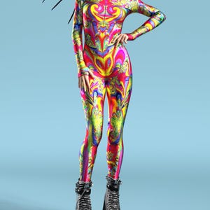 Rave Outfit, Psychedelic Bodysuit, Festival Clothing Women, Psychedelic Catsuit, Burning Man Clothing, Rave Clothing Women, Festival Outfit
