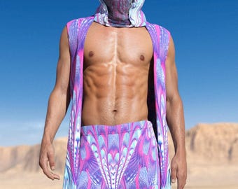 Psychedelic Rave Vest Men: Festival Outfit, Asymmetrical Design