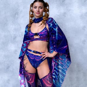 UV Psychedelic Rave Kimono, Festival Accessories for Women, Trippy Mesh Kimono, UV Festival Outfit, Burning Man Kimono