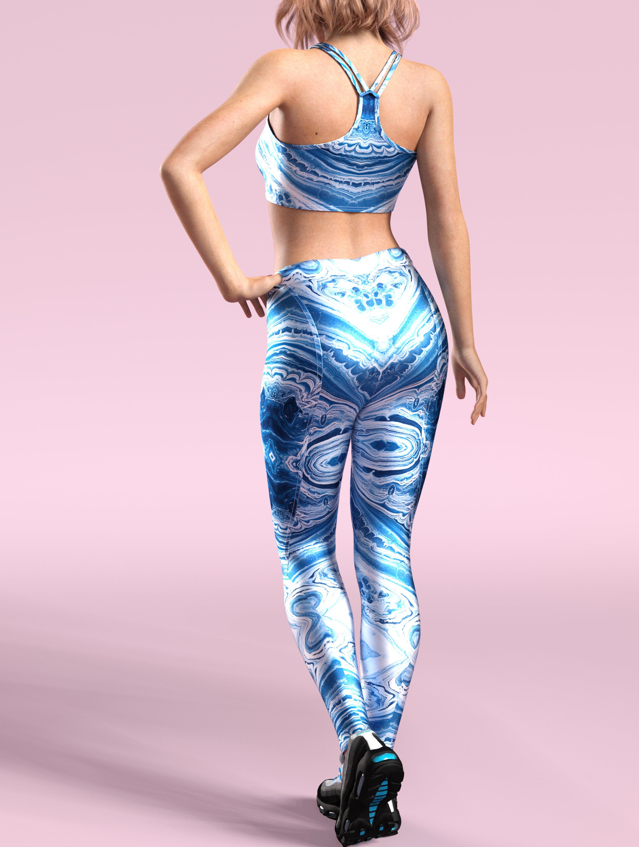 Blue Marble Leggings Colorful Crossfit Set Blue Gym Tank - Etsy Ireland