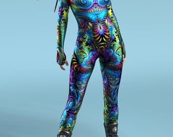Fraktal Halloween Bodysuit: Women's Colorful Costume