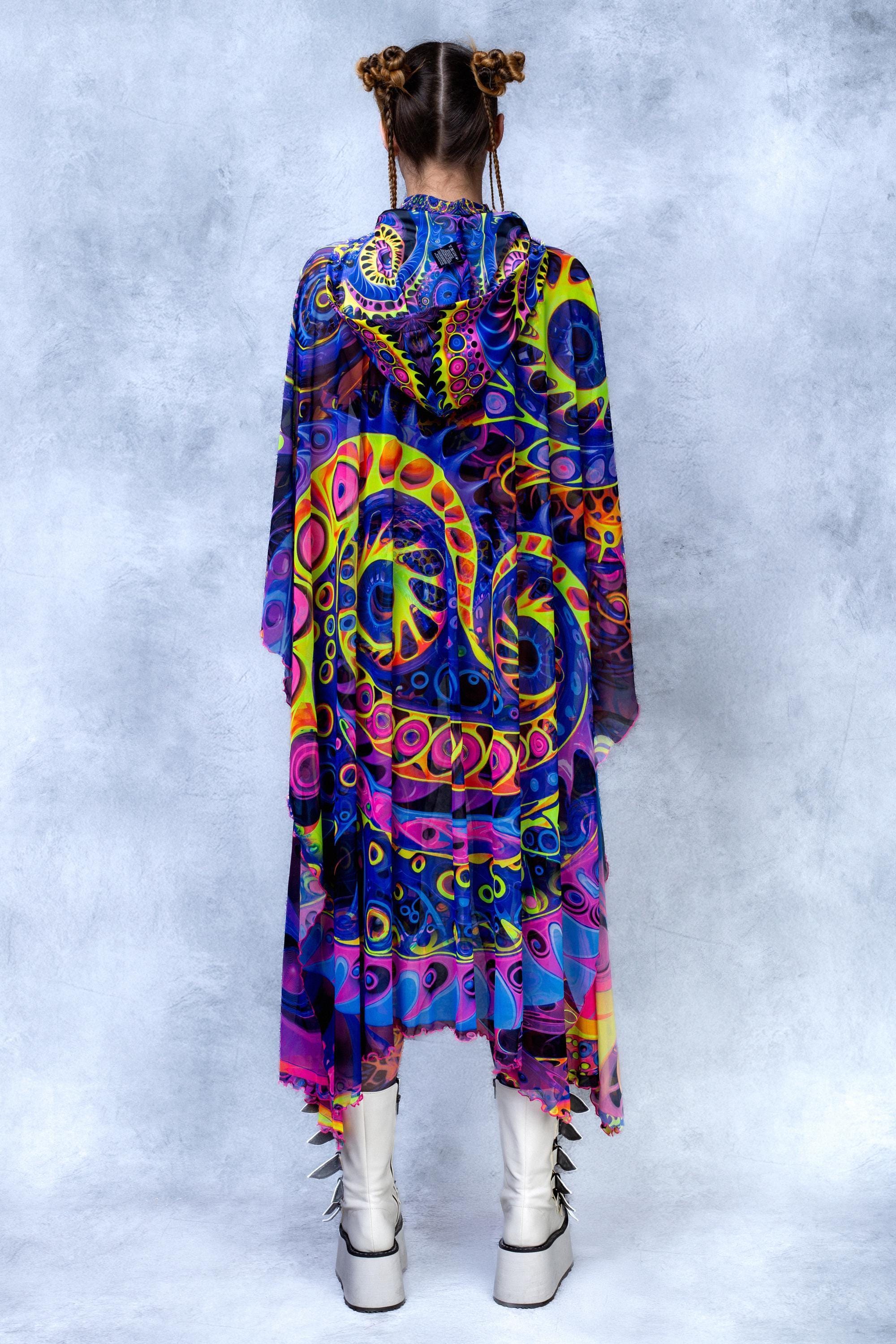 Jimmy Rave Robe Design Trippy UV Rave Kimono for Women, Psychedelic Festival Robe, Flowing UV ...