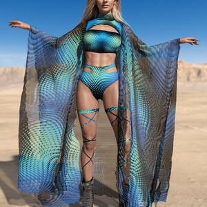 Kimono da festival per donna, abbigliamento da spettacolo per donna, kimono per feste rave, ali da rave per donna, abbigliamento da festival, abbigliamento da discoteca per donna, abbigliamento da rave immagine 2