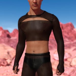 Rave Black Male Top, Festival Top für Männer, Rave Transparentes Top, Festival Fashion Top Männer, Disco Mesh Top, Party Outfit, Burning Man Outfit