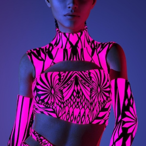 Festival Infinity Crop Top, Cutout Rave Top, UV Light Outfit, Neon Clothing, Psychedelic Party Top, Festival Rave Outfit, Festival Outfit