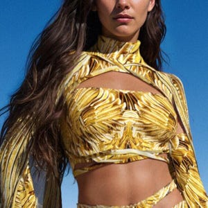 Cutout Rave Top with Gloves: Gilded Paradise Festival Fashion