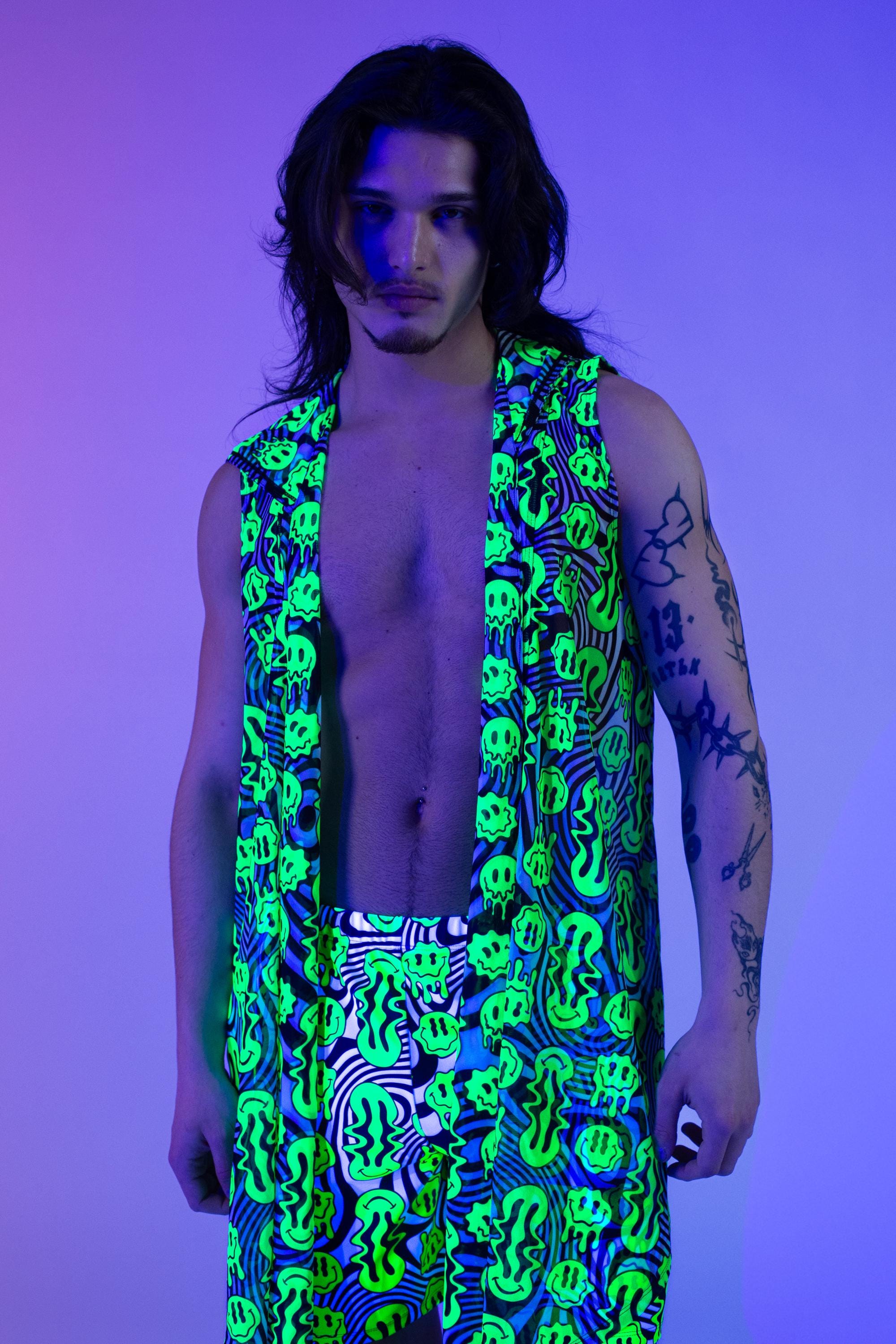 UV Reactive Men's Festival Rave Set – Hooded Vest and Rave Shorts ...