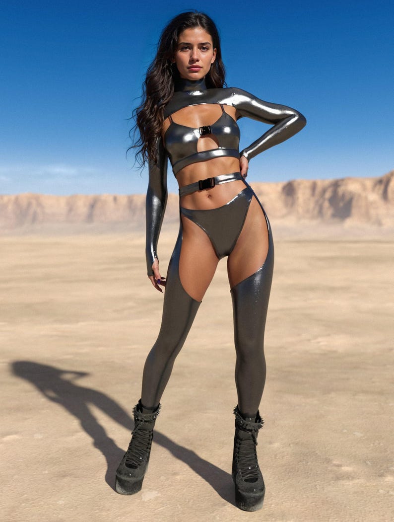 Festival Woman Set, Chaps Set Woman, Burning Man Outfit, Rave Party Outfit Woman, Performance Disco Outfit, Festival Set Woman, Rave Set image 4