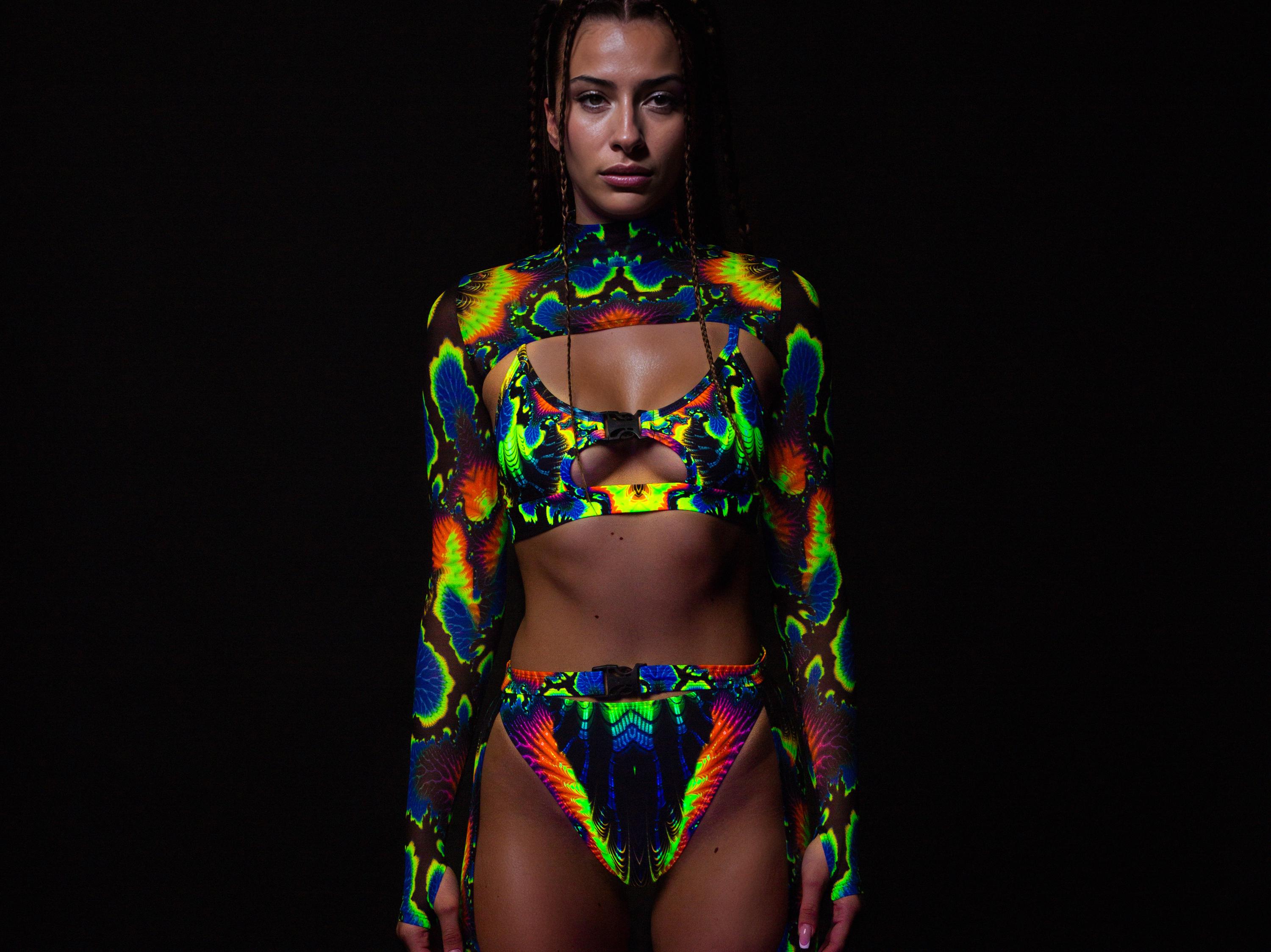 UV Animal Print Top, Rave Buckle Top, Cutout Women Top, Festival Top, Rave Outfit Women, Performance Disco Top, Psychedelic Festival Top