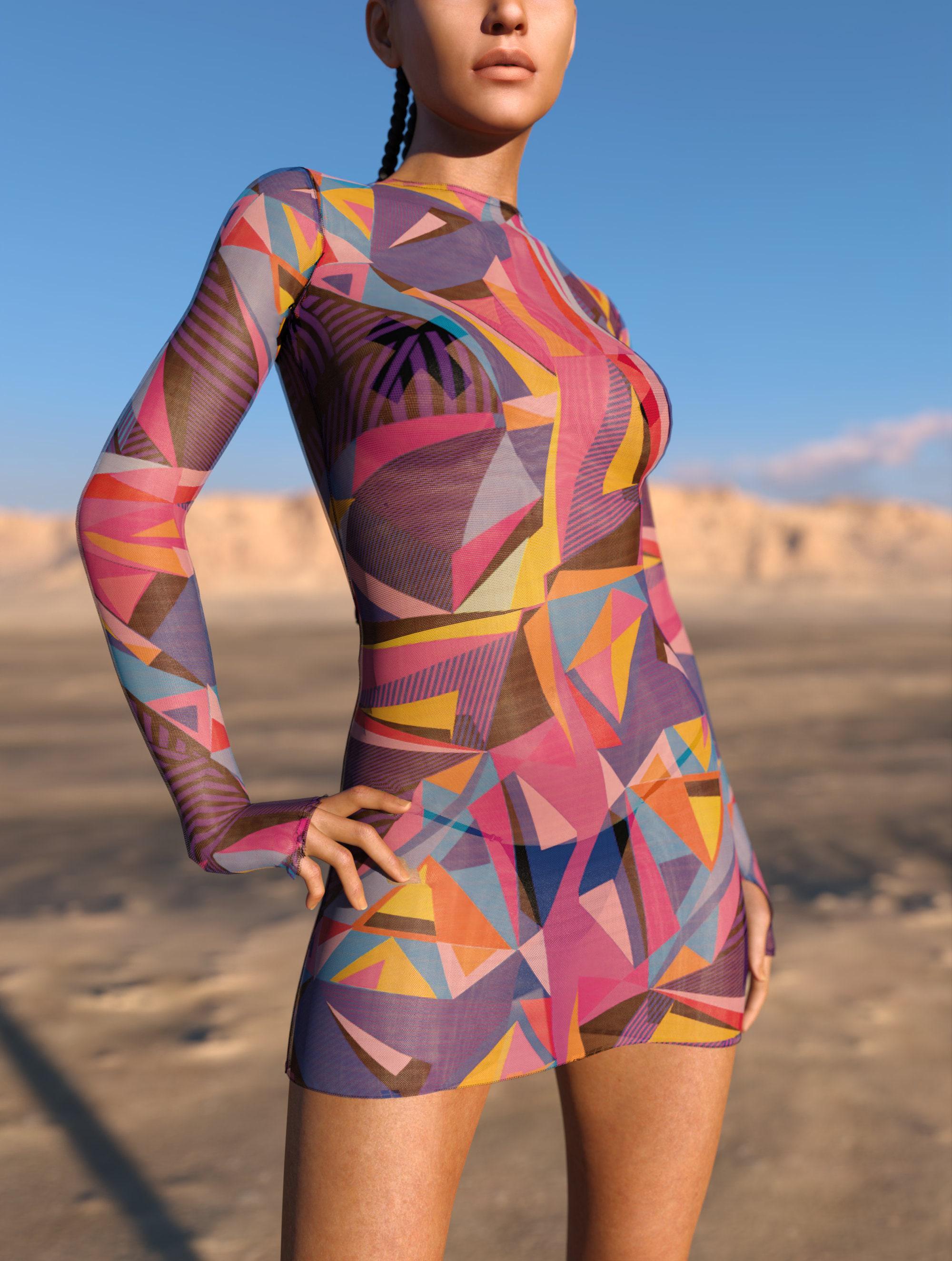 Mesh Rave Dress, Geometric Print, Festival Outfit