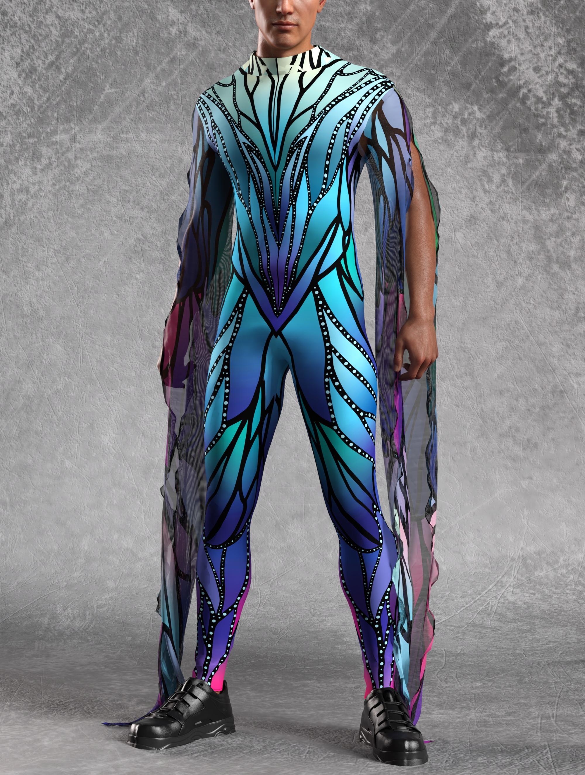 Azure Elemental Mens Costume: Halloween Bodysuit With Slit Sleeves - Etsy