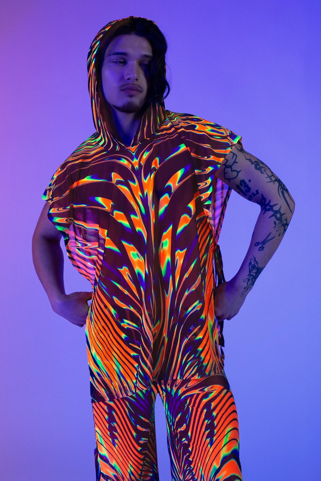 UV Reactive Unisex Hooded Rave Top – Blacklight Festival Clothing, Neon ...