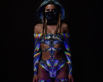 Festival Hood Woman, UV Rave Hood Woman, Rave Accessories, Festival Accessories, Festival Outfit For Women, UV Festival Cutout Bodysuit