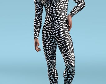 Op Art Men's Bodysuit: Rave Festival Costume