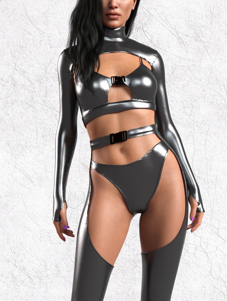 Festival Woman Set, Chaps Set Woman, Burning Man Outfit, Rave Party Outfit Woman, Performance Disco Outfit, Festival Set Woman, Rave Set image 7