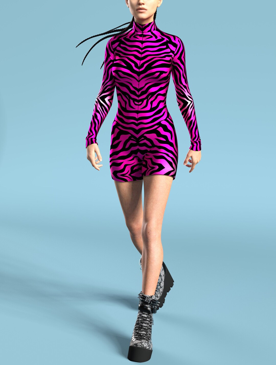 Pink Rave Outfit Set, Rave Clothes Woman, Rave Catsuit, Rave Clothing