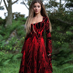Black Goth Dress, Rave Black Outfit Woman, Gothic Witch Dress, Festival Dress Women, Gothic Dress Women, Witchy Red Dress, Hooded Goth Dress image 1