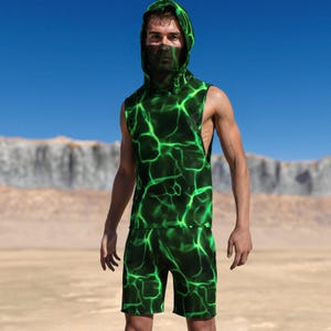 Festival Outfit Men, Rave Tank Set Man, Festival Set For Men, Men Rave Clothing, Male Festival Hooded Set, Rave Outfit Men, Psychedelic Set