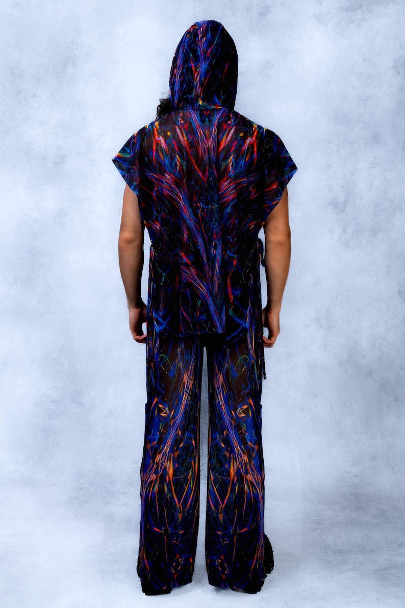 Male Mesh Sleeveless Top, Men UV Reactive Psychedelic Top, Rave Hooded ...